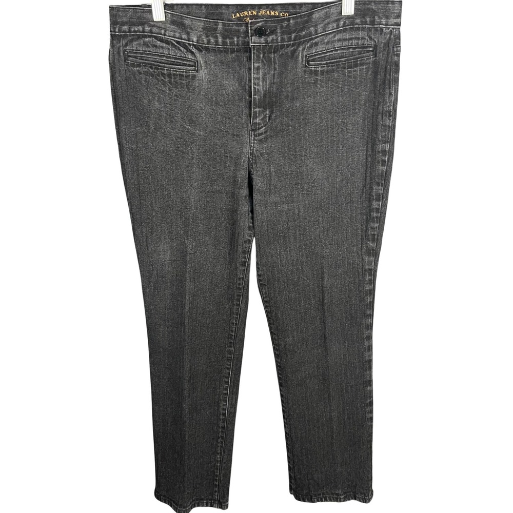 Ralph Lauren Jeans Women 14P Gray Pinstripe Straight Leg Denim Pants